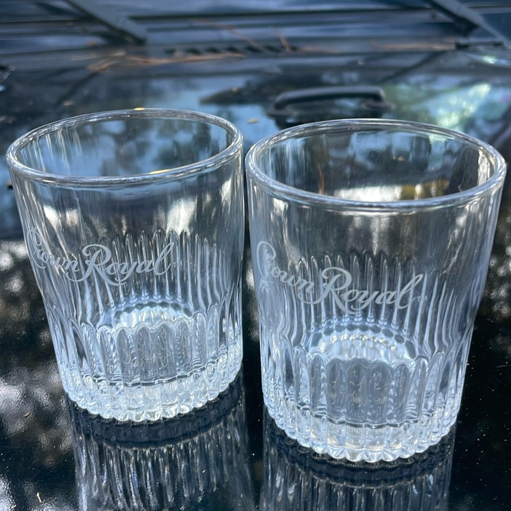 2 Crown Royal Etched Low Ball Glasses Est. 1939 Embossed Bottom